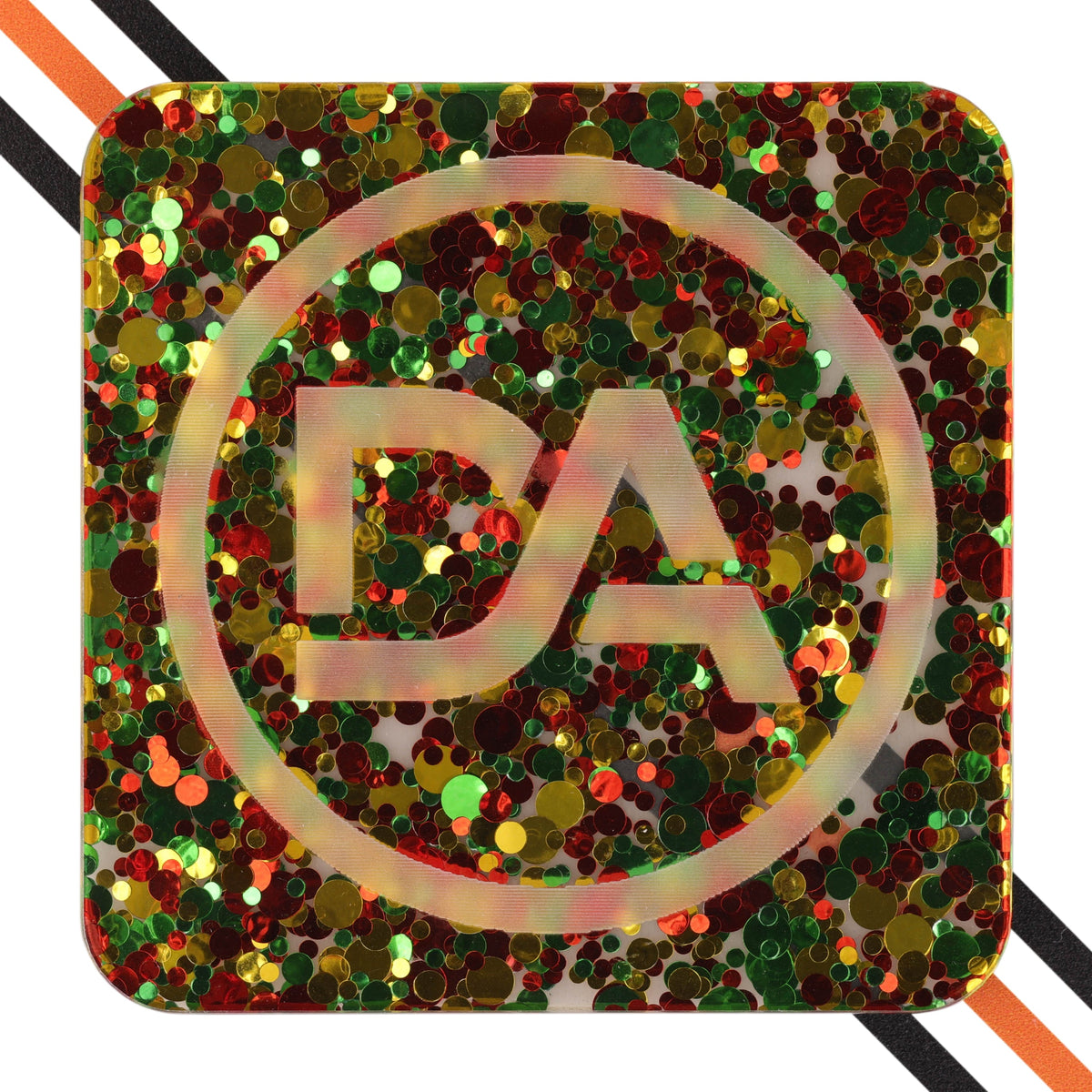 Clear acrylic with red and green dots for holiday and Christmas decor