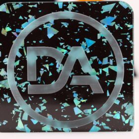 Black cast acrylic sheet with vivid aqua blue flakes