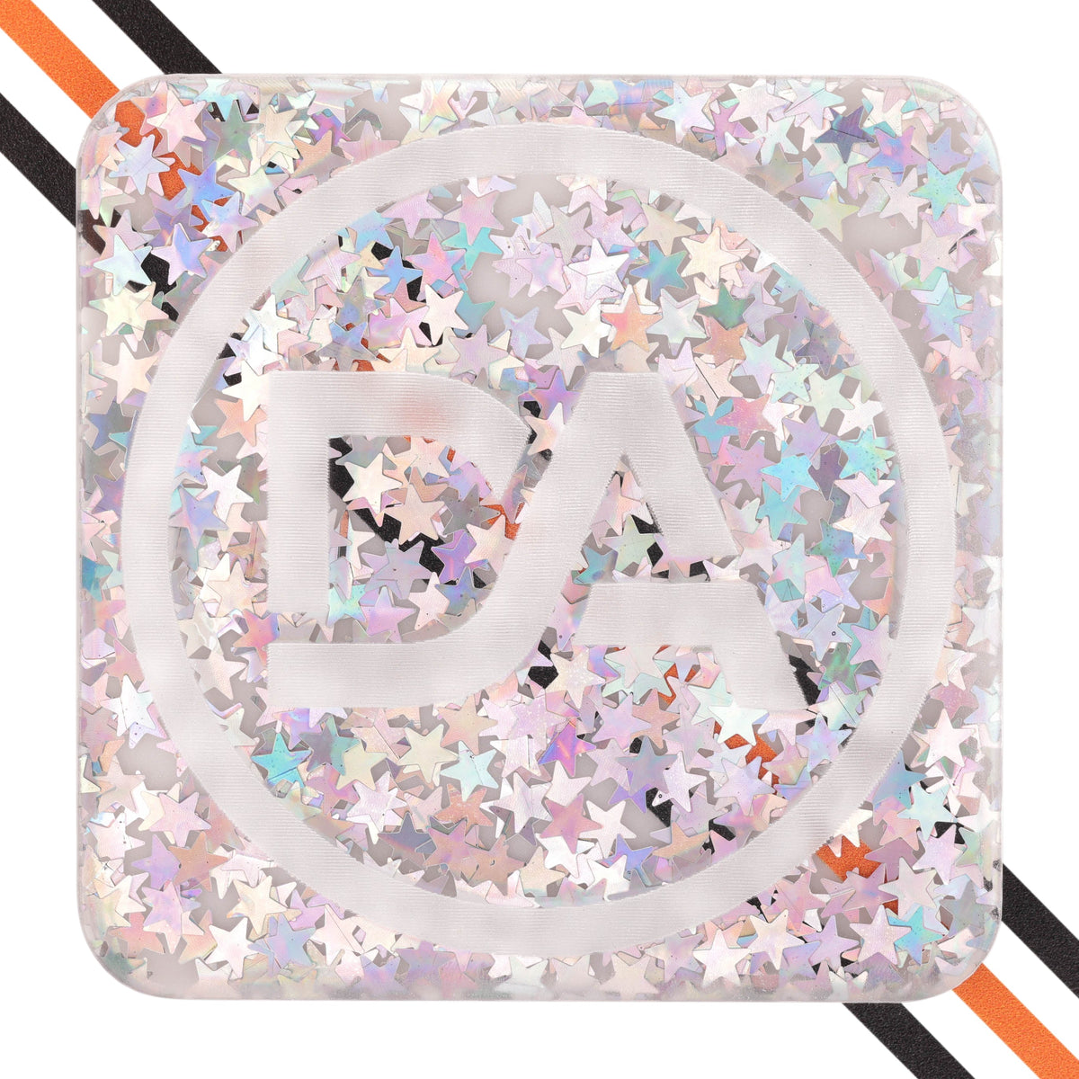 Clear acrylic sheet with embedded iridescent star shapes