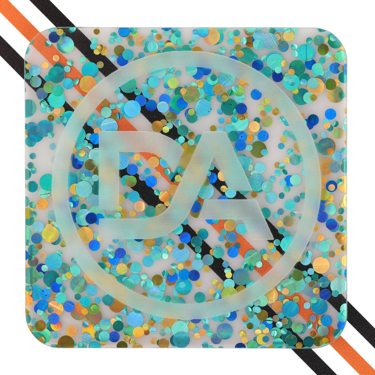 Clear acrylic with aqua dots swirling like underwater bubbles