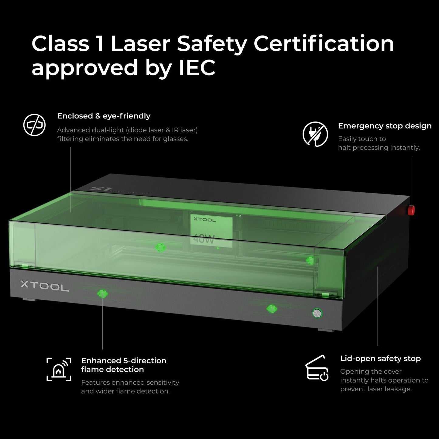 xTool S1 + 1064nm IR Laser Kit: Enclosed Diode Laser Engraver & Cutter