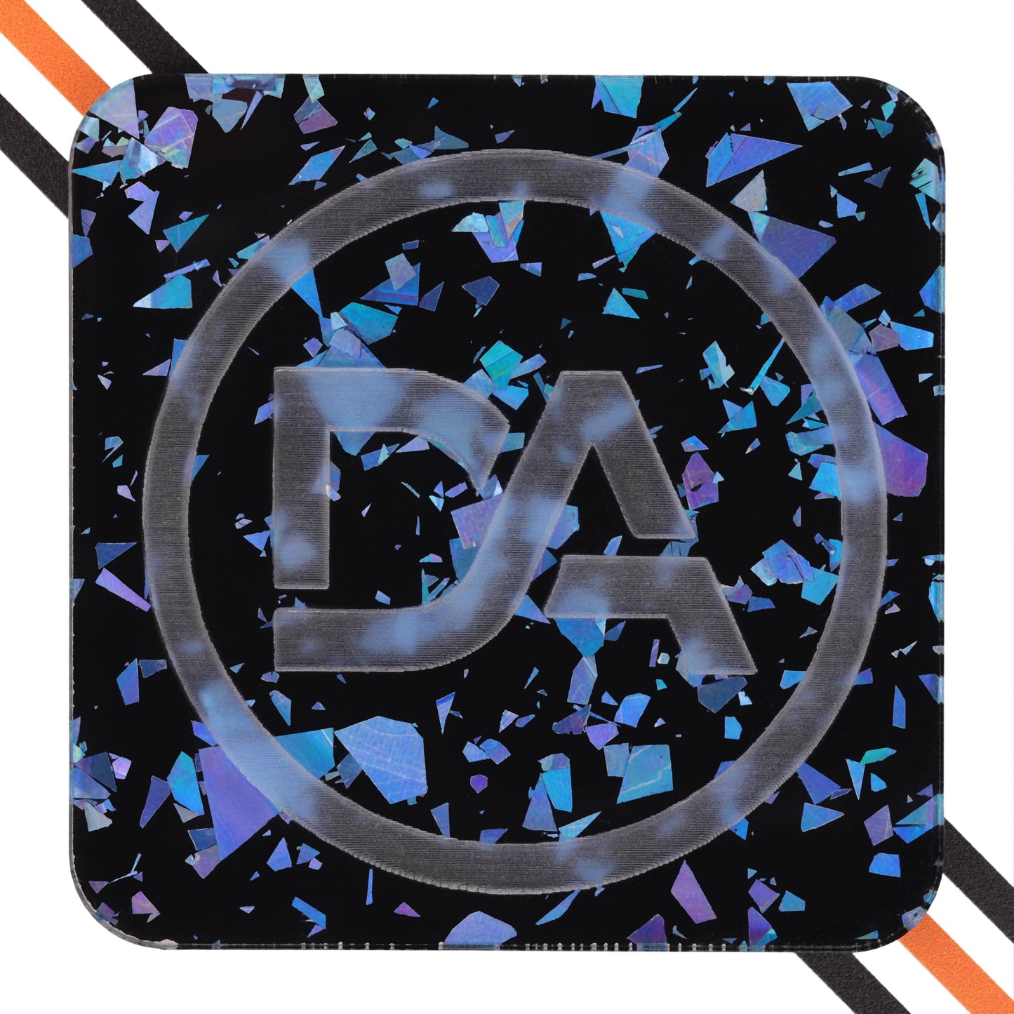 Glossy black acrylic sheet with shimmering blue flakes