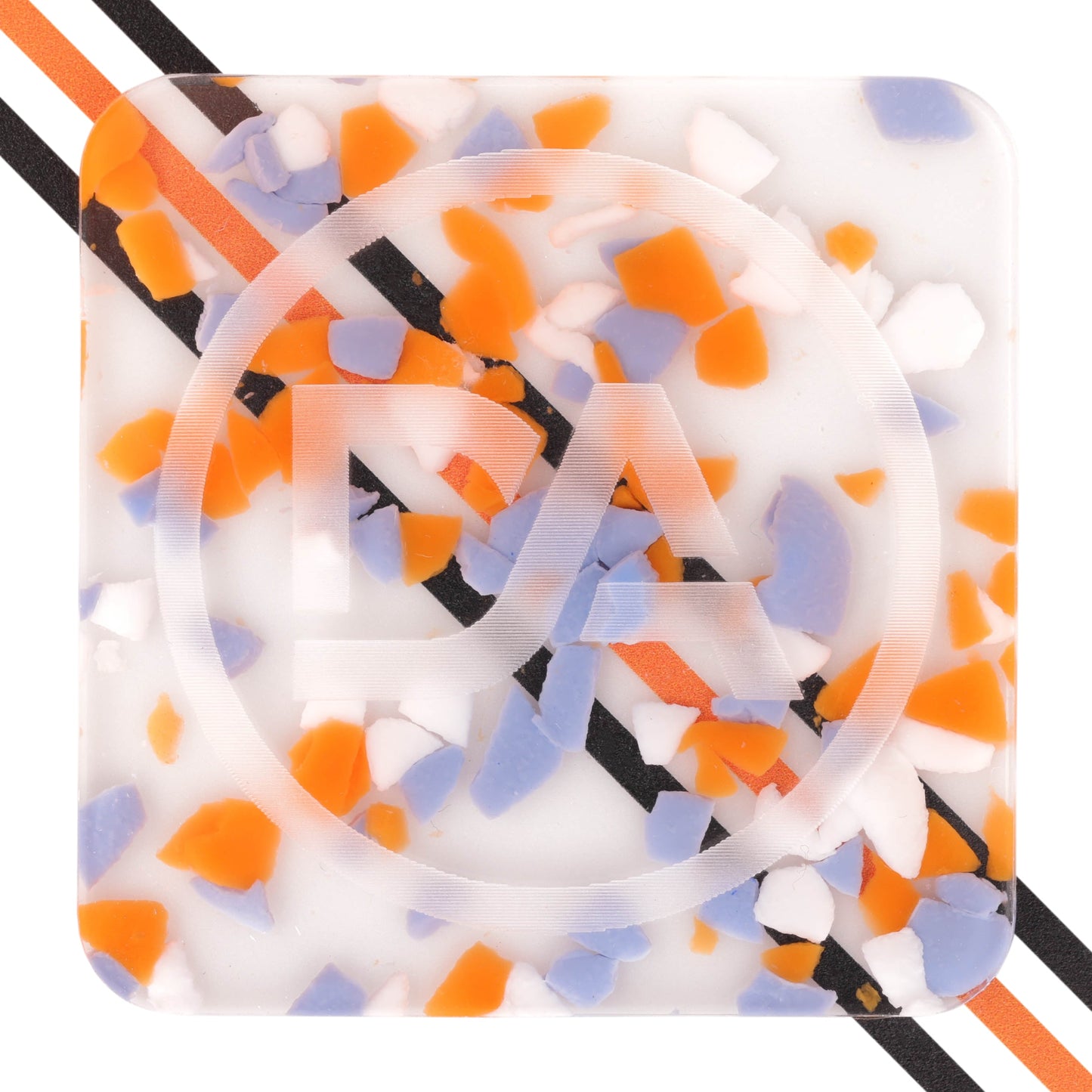 Acrylic sheet with bold tangerine and electric blue shard mix