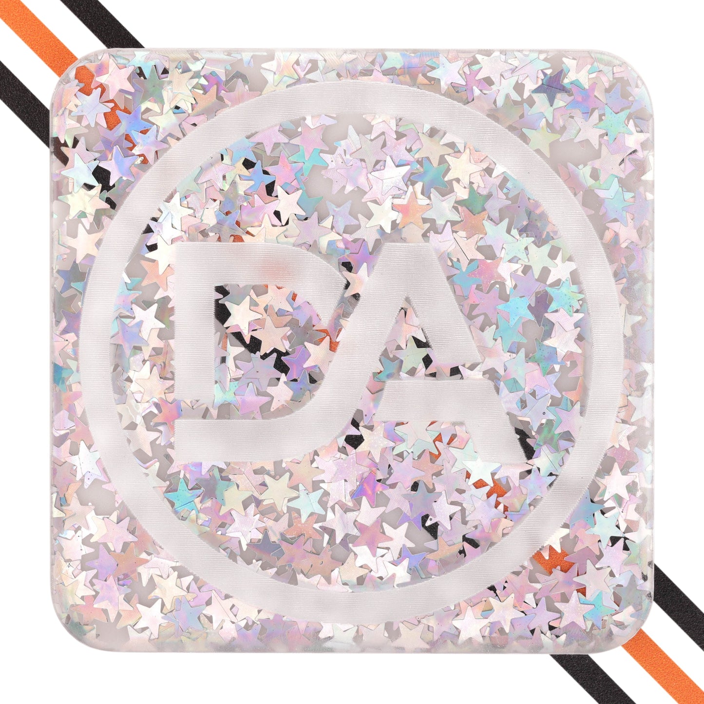 Clear acrylic sheet with embedded iridescent star shapes