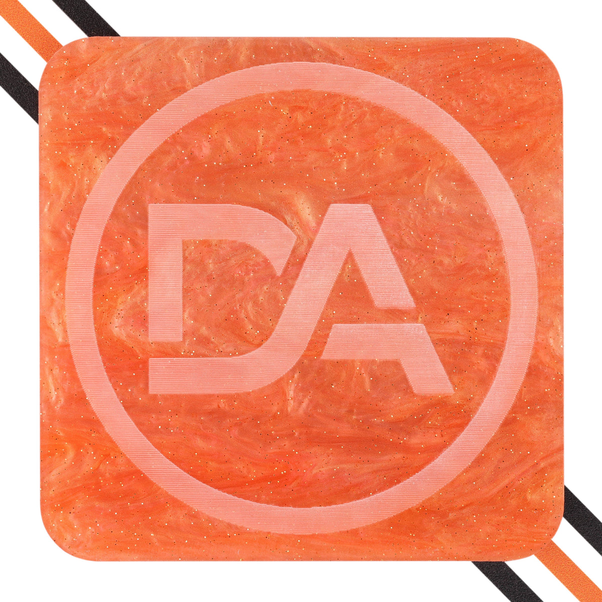 Glossy orange acrylic sheet with galaxy-style swirl pattern