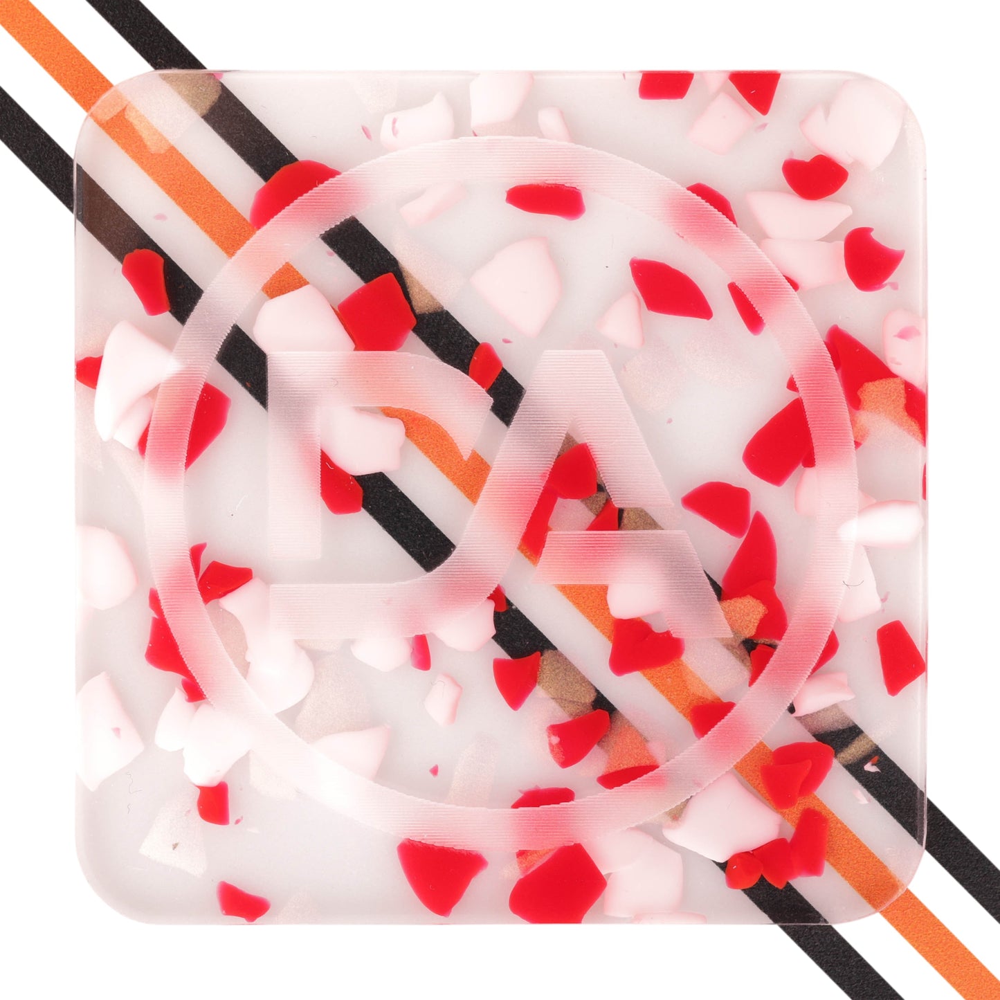 Red and white acrylic sheet with peppermint-inspired shard pattern