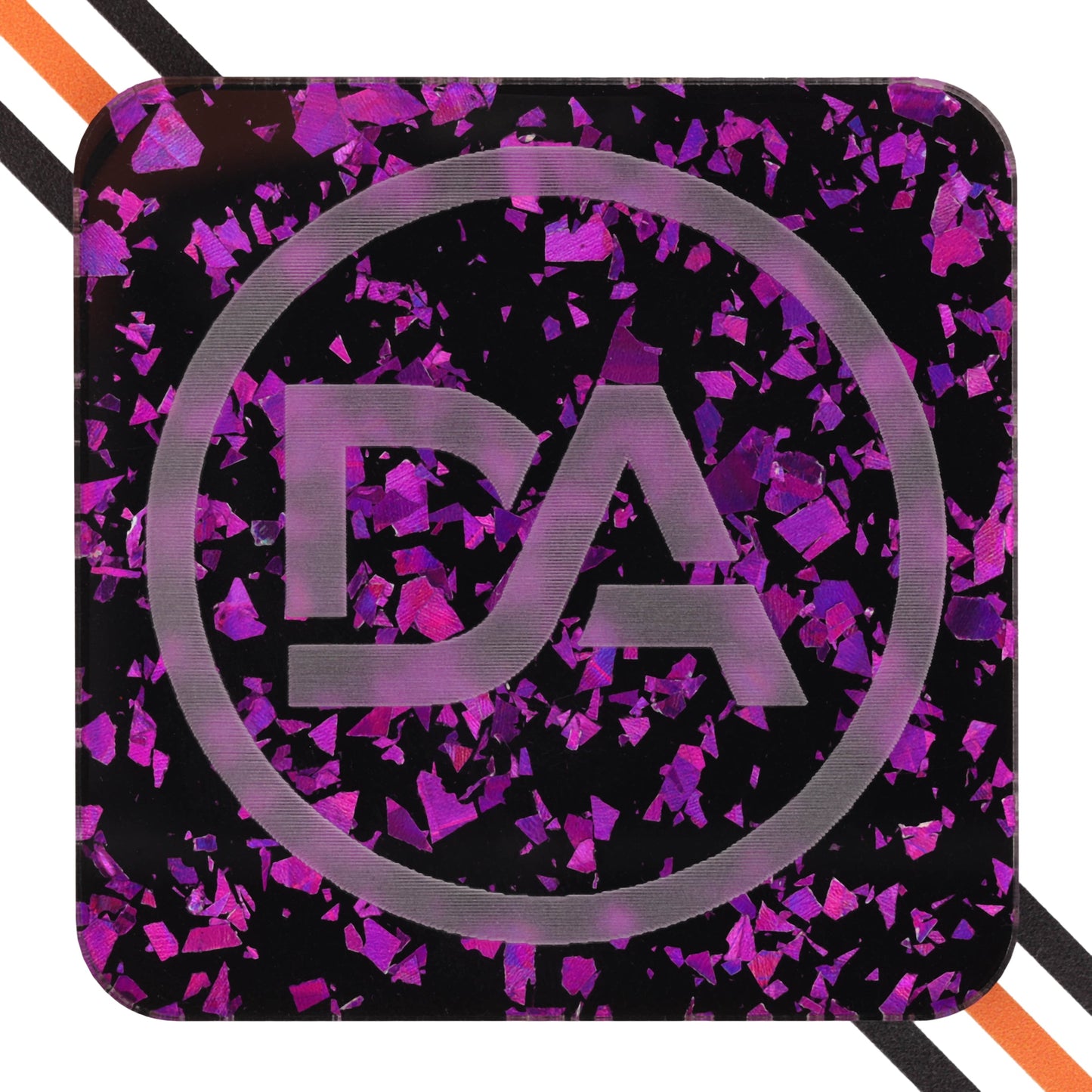 Glossy black acrylic sheet with bold purple flake sparkles