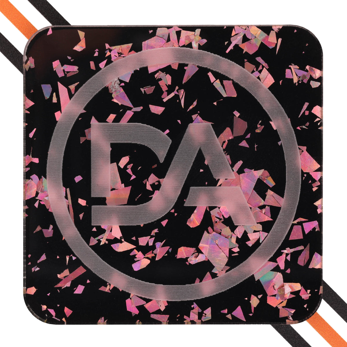 Black cast acrylic sheet with shimmering rose gold flakes throughout