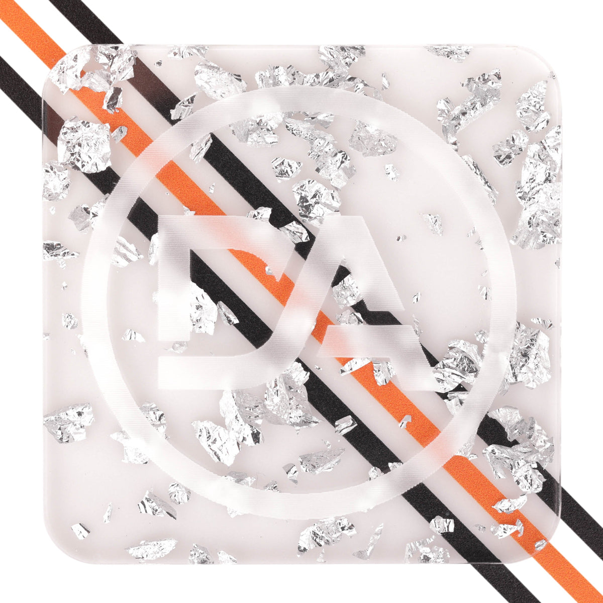 Clear acrylic sheet with chunky silver tin-inspired flakes