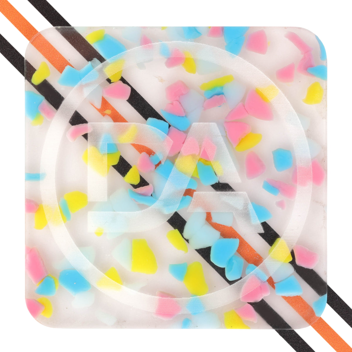 Clear acrylic sheet filled with colorful sprinkle-style confetti