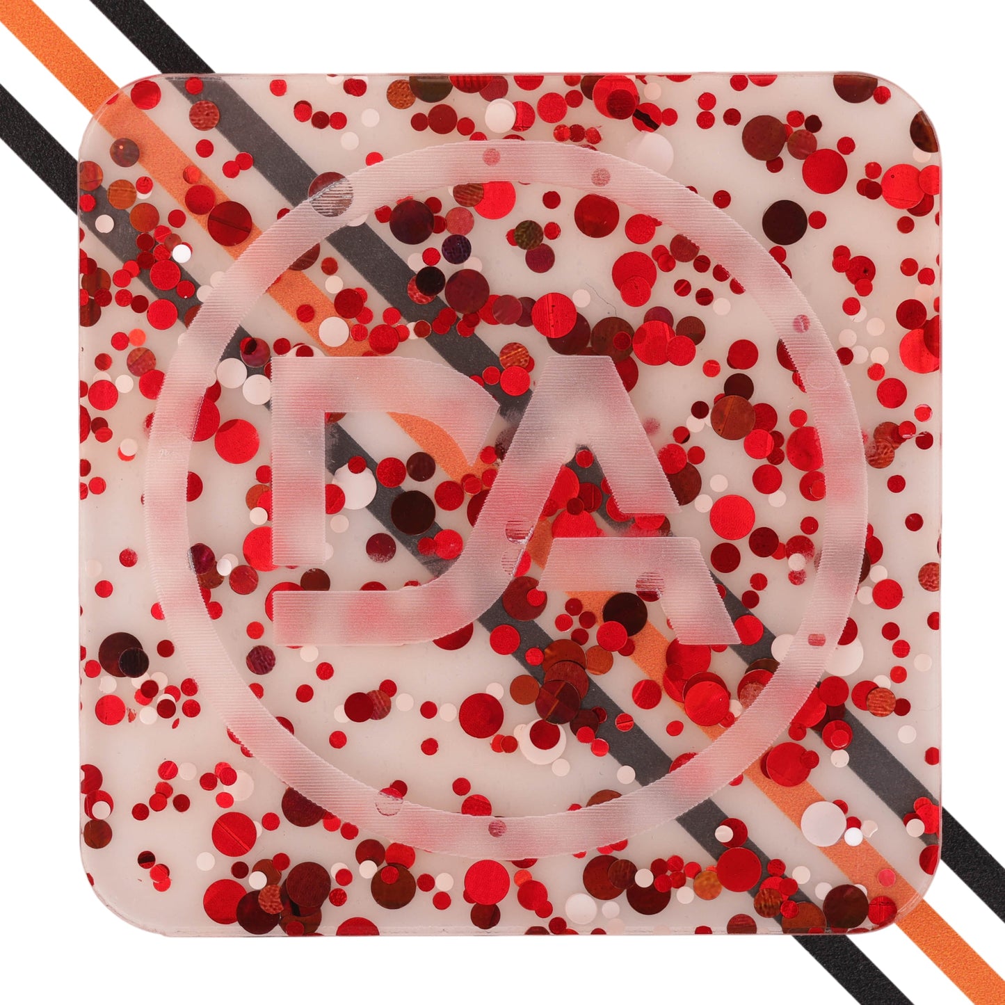Clear acrylic with floating pink and red dots for Valentine theme